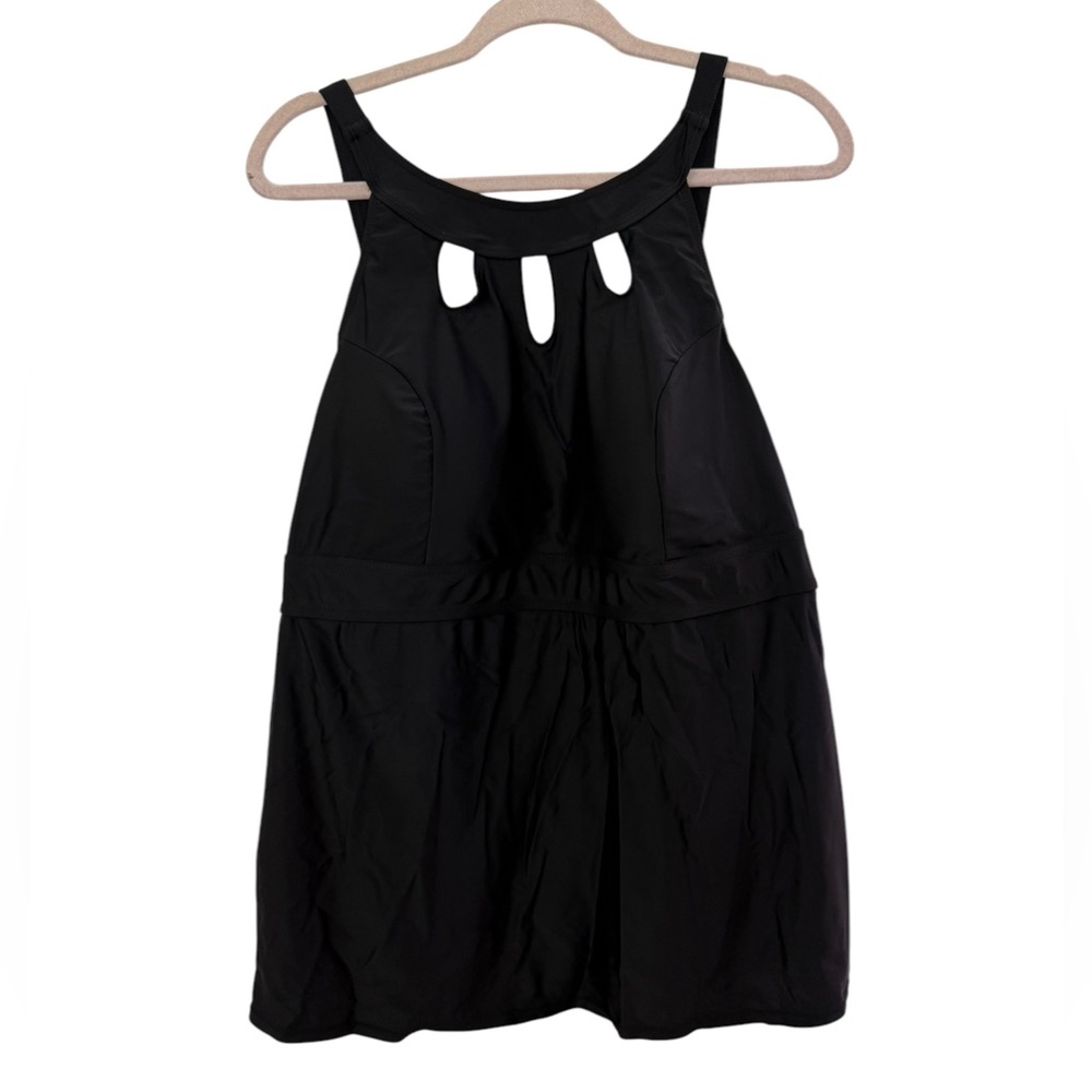 Women’s Black High-Neck Swimdress with Keyhole Detail
